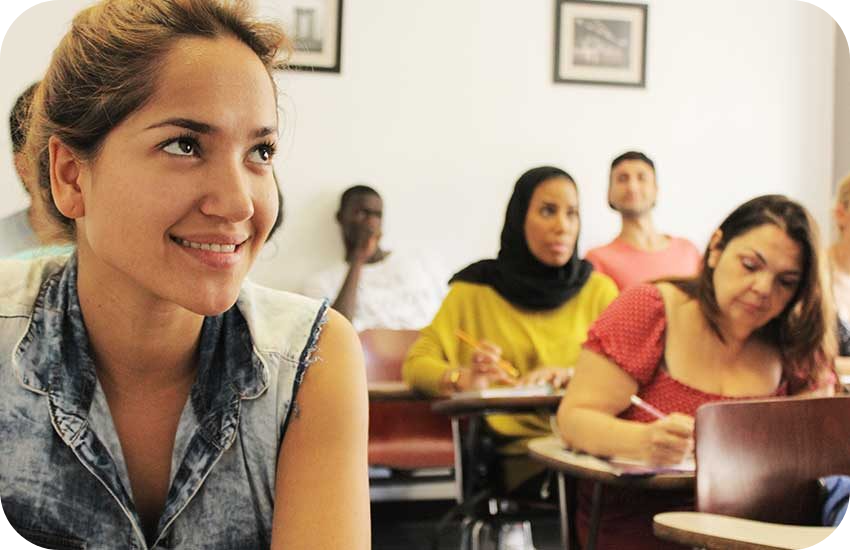 Group of students listening in a classroom