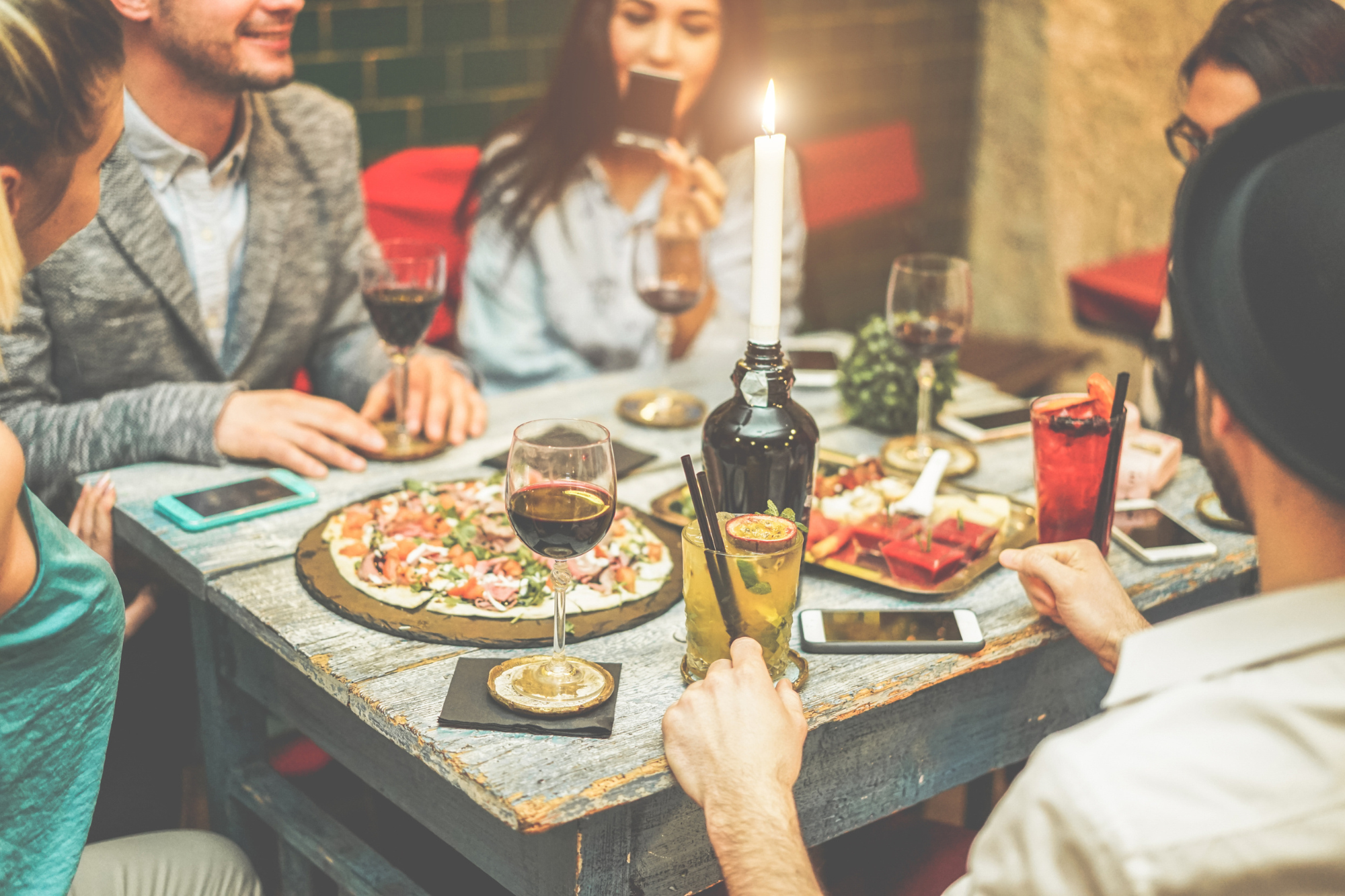 Students socialising at a restaurant 