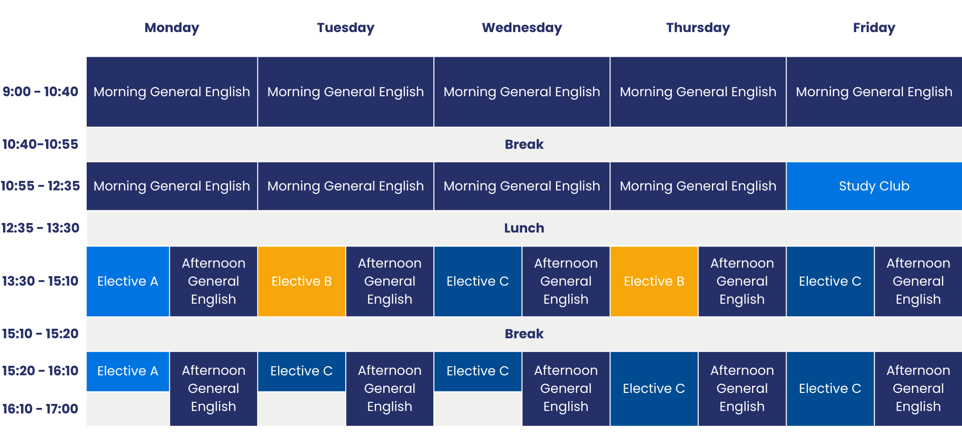 NYC EFL Class Schedule